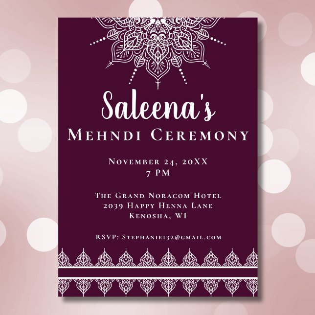 Modern Purple Mandala Mehndi Ceremony Invitation (Creator Uploaded)
