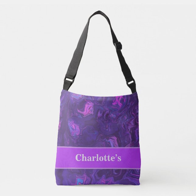 Modern Purple Marble Abstract Back to School Crossbody Bag (Front)