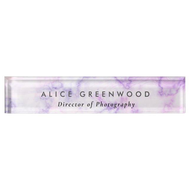 Modern purple marble desk name plate (Front)