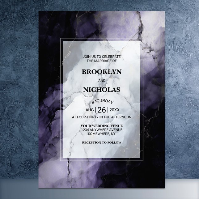 Modern Purple Marble Wedding Invitation (Creator Uploaded)