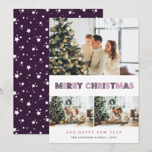 Modern Purple Merry Christmas Photo Holiday Card