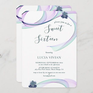 Modern Purple Mini Floral Sweet Sixteen Birthday Invitation