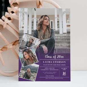 Modern purple minimalist photo graduation invitation