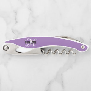 Modern purple monogram name corkscrew