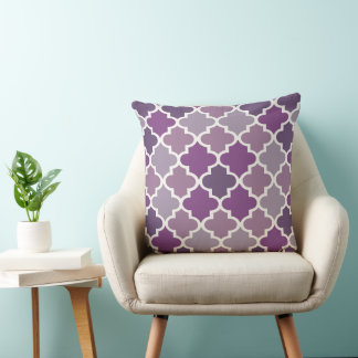 Modern Purple Moroccan Quatrefoil Tile Pattern Cushion