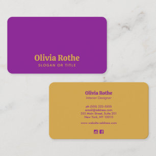 Modern Purple Mustard yellow Typography  Business Card