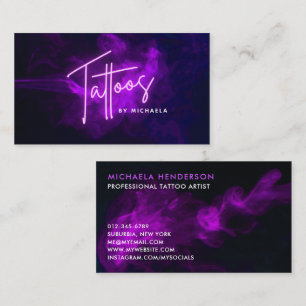Modern Purple Neon & Smoke Tattoo Artist Business Card