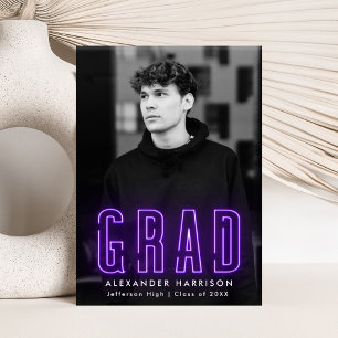 Modern Purple Neon Vertical Photo Graduation Announcement