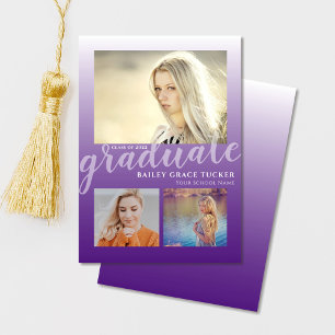 Modern Purple Ombre Graduate 3-photo Graduation Announcement