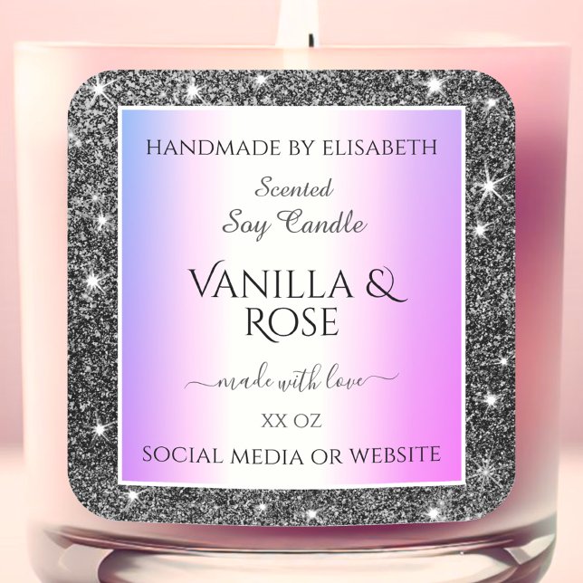 Modern Purple Ombre Silver Glitter Product Labels (Creator Uploaded)