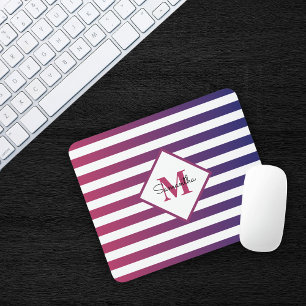 Modern Purple Ombre Stripes Monogram Mouse Mat
