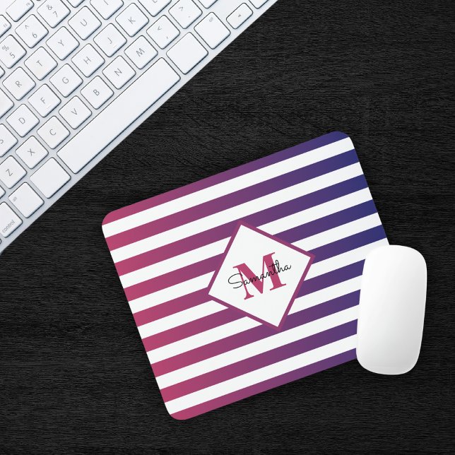 Modern Purple Ombre Stripes Monogram Mouse Mat (Creator Uploaded)