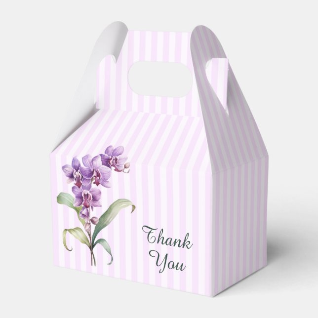 Modern Purple Orchid Stripes Floral 60th Birthday  Favour Box (Front Side)