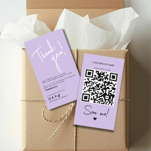 Modern purple order thank you QR code Business Card