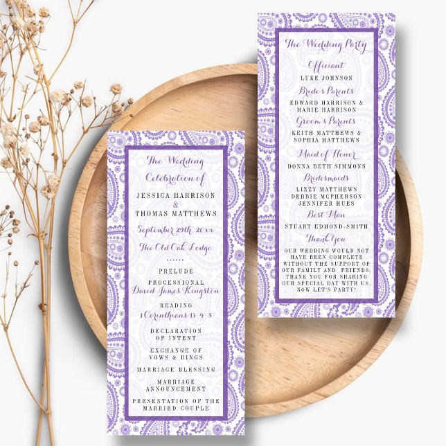 Modern Purple Paisley Wedding Program Rack Card (Creator Uploaded)