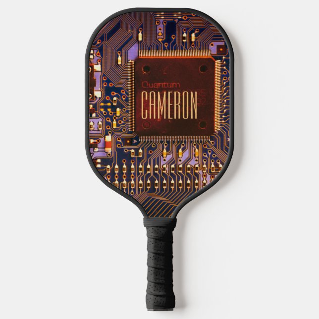   Modern Purple PCB Microchip Cool Geekette Custom Pickleball Paddle (Front)