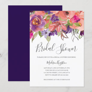 Modern Purple Peach Blossom Bridal Shower Invite