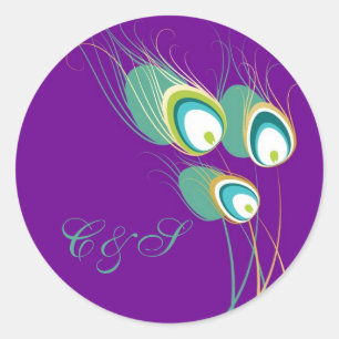 Modern Purple Peacock Wedding Favour Stickers