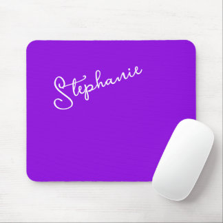 Modern Purple Personalized Name Script Minimalist  Mouse Mat