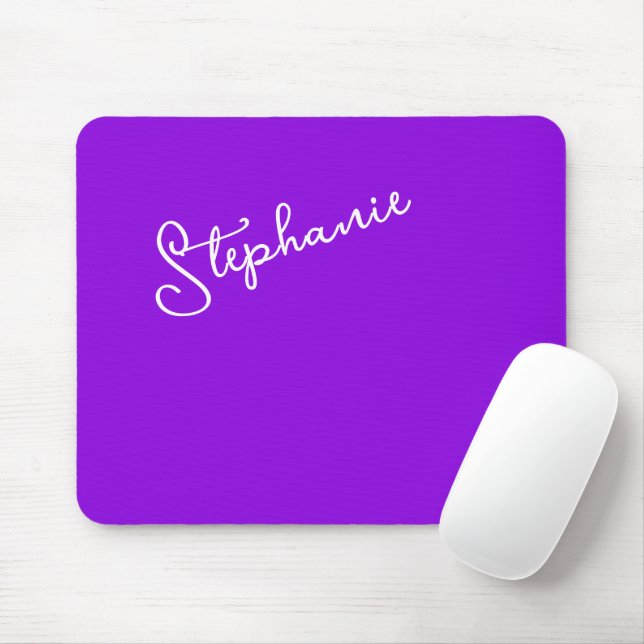 Modern Purple Personalized Name Script Minimalist  Mouse Mat (With Mouse)