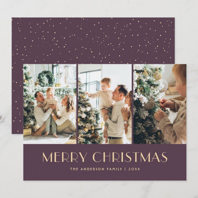 Modern Purple Photo Collage Christmas Cards (Front/Back)