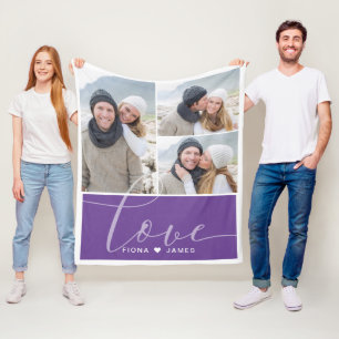Modern Purple Photo Collage Love Personalised Fleece Blanket
