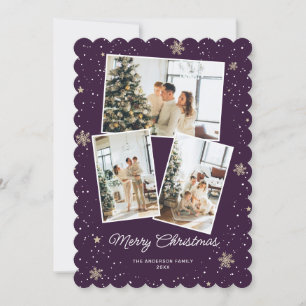 Modern Purple Photo Collage Merry Christmas Card