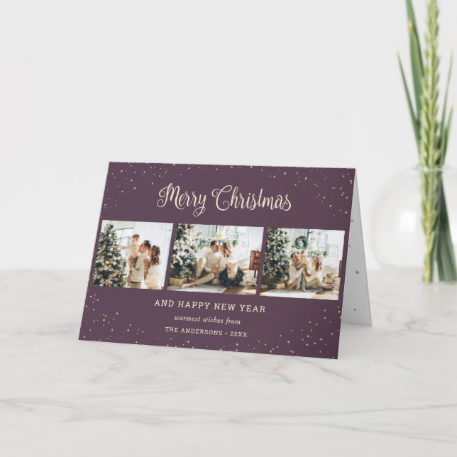 Modern Purple Photo Collage Merry Christmas Cards (Front)