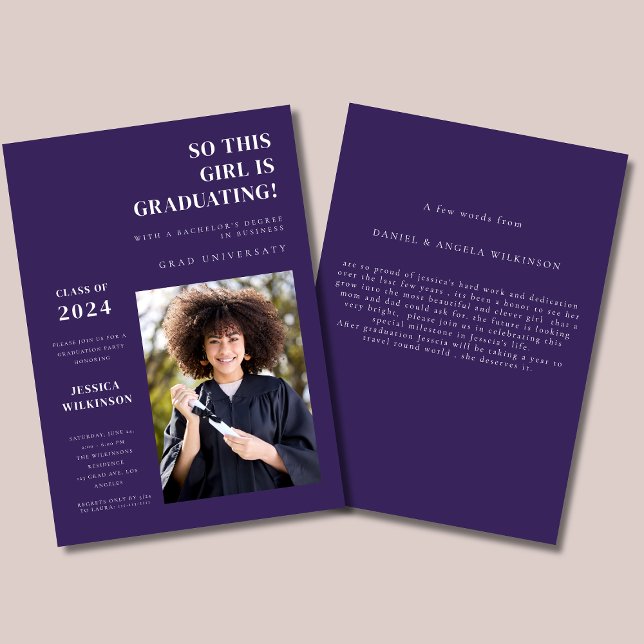 Modern purple photo college graduation party invitation (Creator Uploaded)