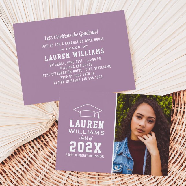 Modern Purple Photo Graduation Party Invitation (Creator Uploaded)