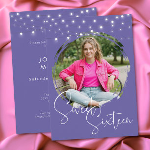 Modern Purple Photo Sweet Sixteen Birthday Party Invitation