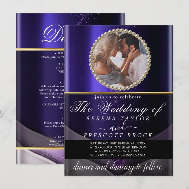 Modern Purple Photo Wedding Invitation (Front/Back)