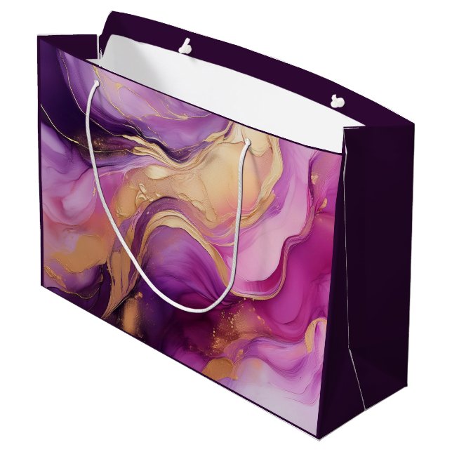 Modern Purple Pink and Gold- Large Gift Bag (Back Angled)