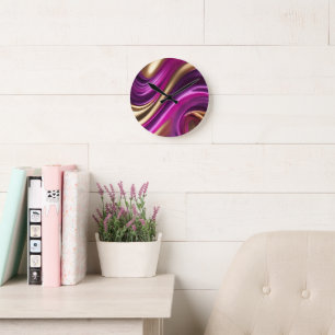 Modern-Purple Pink and Gold- Round Clock