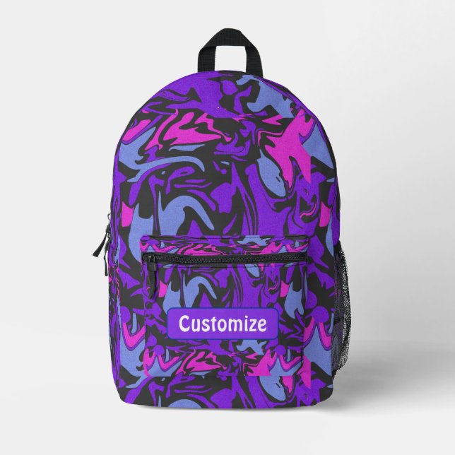 Modern Purple, Pink and Sky Blue Abstract Pattern Printed Backpack (Front)