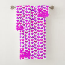 Modern Purple Pink Doodled Hearts Valentine Name