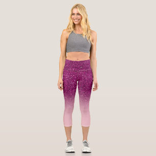 Modern Purple Pink glitter ombre sparkles blush Capri Leggings