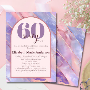 Modern Purple Pink Gold Agate Birthday For Her Invitation
