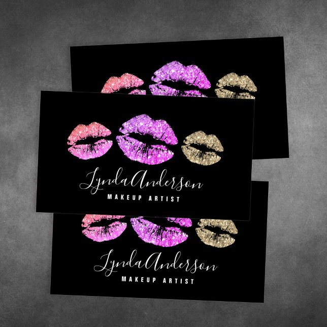 Modern purple pink gold glitter makeup artist busi business card (Creator Uploaded)