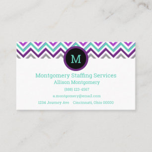 Modern Purple, Pink, Grey, and Teal. Chevron Business Card
