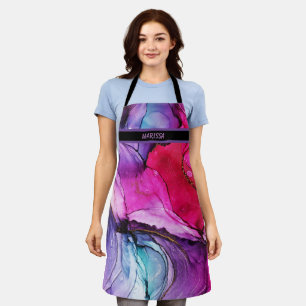 Modern Purple Pink Marbled Customisable Name  Apron