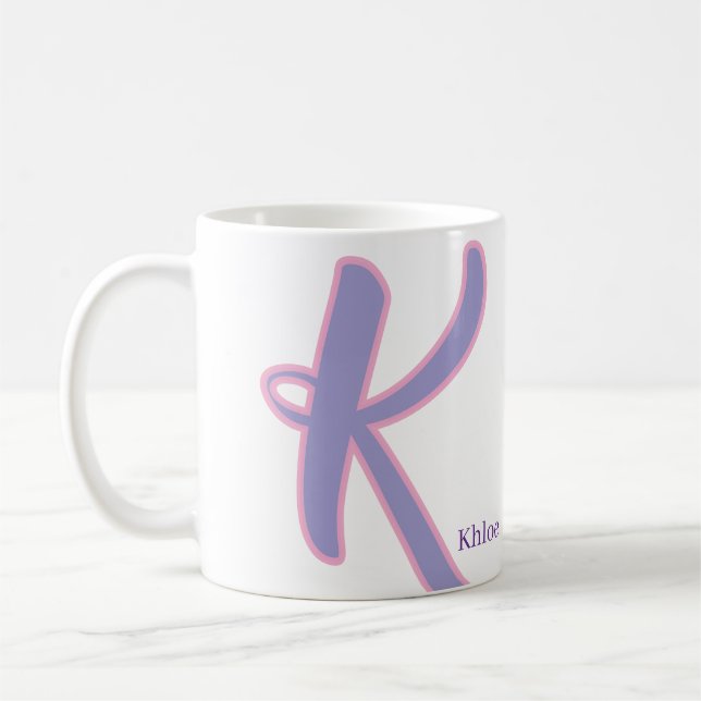 Modern Purple & Pink Monogram Personalized Name K Coffee Mug (Left)