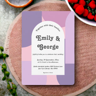Modern Purple Pink Pastel Retro Abstract Wedding Invitation