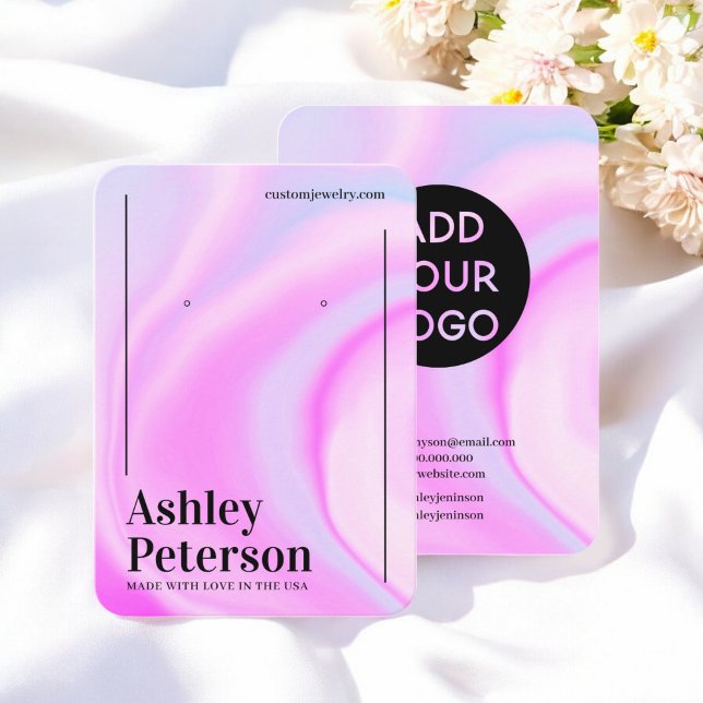 Modern purple pink rainbow script earring display business card (Modern purple pink rainbow script earring display business card)