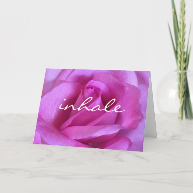 Modern Purple Pink Rose Flower Inhale Calligraphy Card (Front)