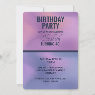 Modern Purple & Pink Swirling Abstract Birthday Invitation
