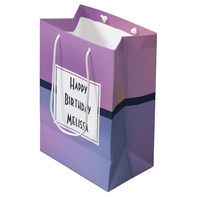 Modern Purple & Pink Swirling Abstract Birthday Medium Gift Bag (Front Angled)