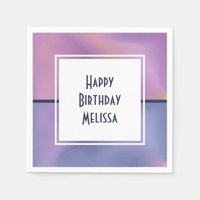 Modern Purple & Pink Swirling Abstract Birthday Napkin (Front)