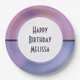 Modern Purple & Pink Swirling Abstract Birthday Paper Plate