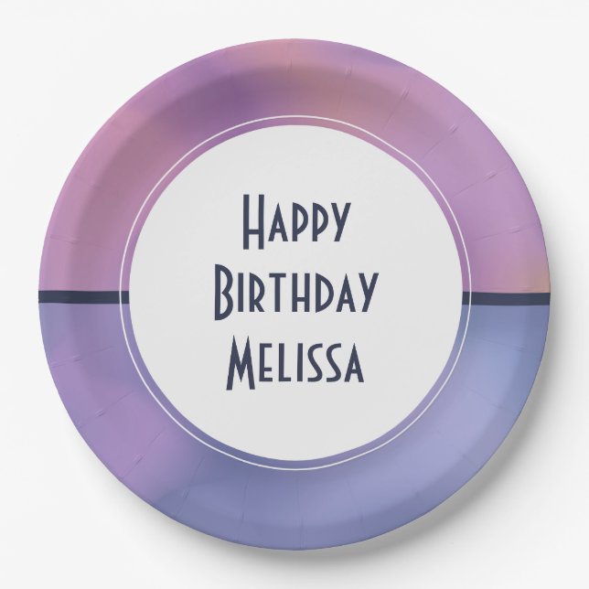 Modern Purple & Pink Swirling Abstract Birthday Paper Plate (Front)
